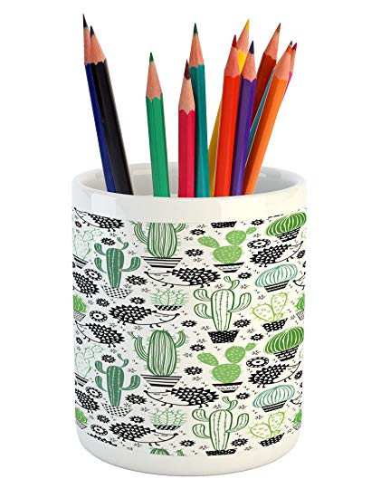 421x550 Ambesonne Cactus Pencil Pen Holder, Cartoon Style