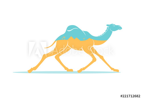 500x350 Color Graphic Drawing Of Silhouette Of Running Arabic Camel