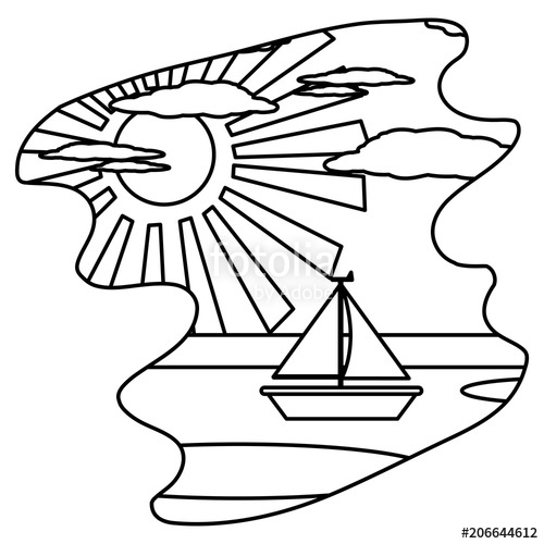 500x500 Line Sailboat With Mountains In The Spring Weather Landscape