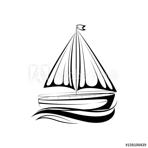500x500 Sailboat Line Icon With Waves On Sea Universal Minimal Modern