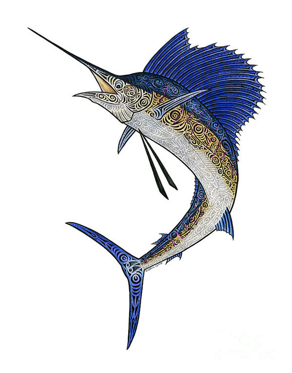599x764 Watercolor Tribal Sailfish Art Print