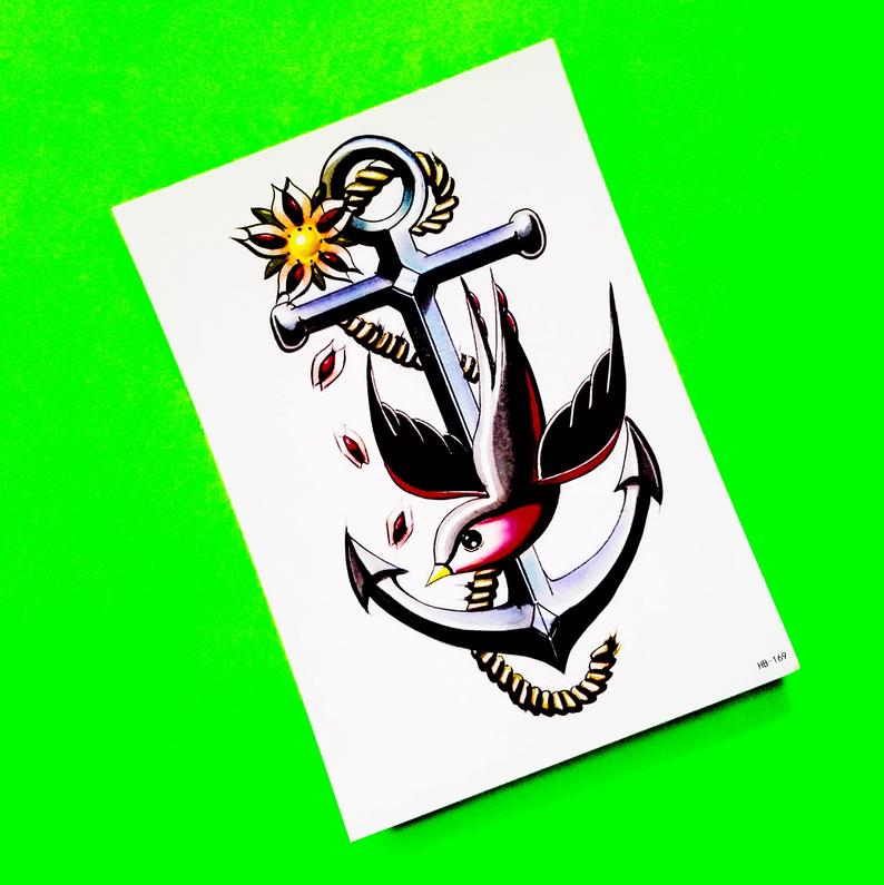 794x795 Swallow And Anchor Traditional Flash Drawing Sailor Jerry Etsy