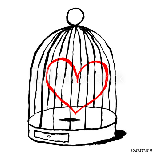 500x500 Red Heart Is Sad In Birds Cage Isolated On White Background Funny