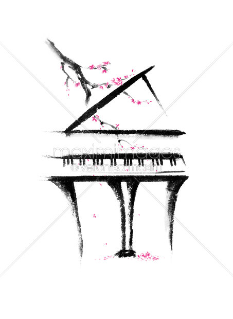 453x620 Image Of Grand Piano With A Branch Of Sakura Blossom Artistic Sumi