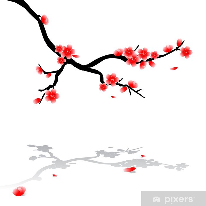 700x700 Japanese Drawing Of Cherry Tree Wall Mural