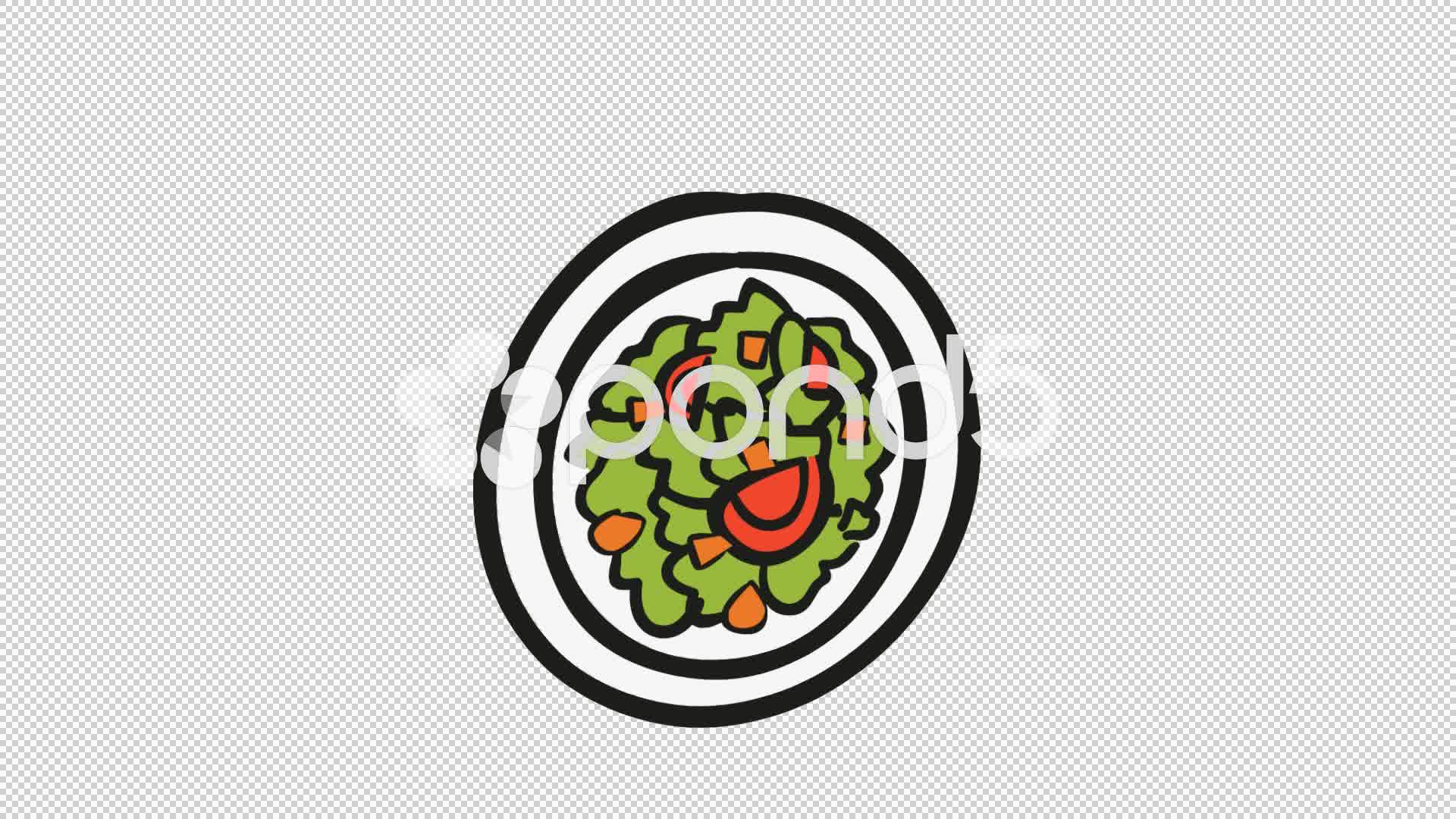 1920x1080 Green Salad Plate Line Drawing Animation Transparent Background