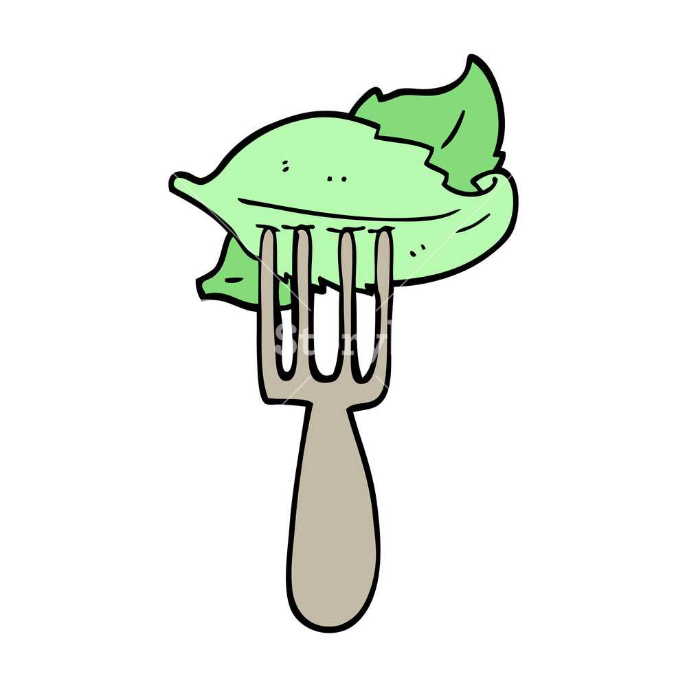 1000x1000 Hand Drawn Doodle Style Cartoon Salad Leaves On Fork Royalty Free