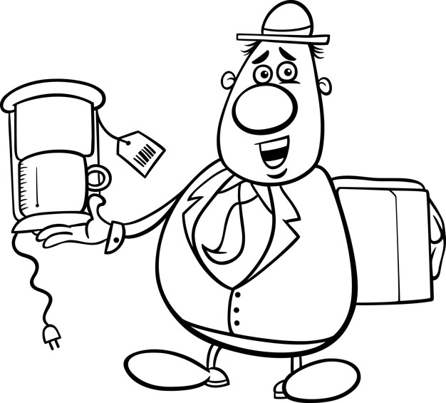 626x565 Salesman Cartoon For Coloring Book Vector Premium Download