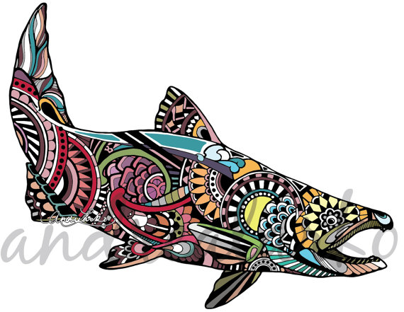 570x441 King Salmon Zentangle Laminated Vinyl Decal On The Fly