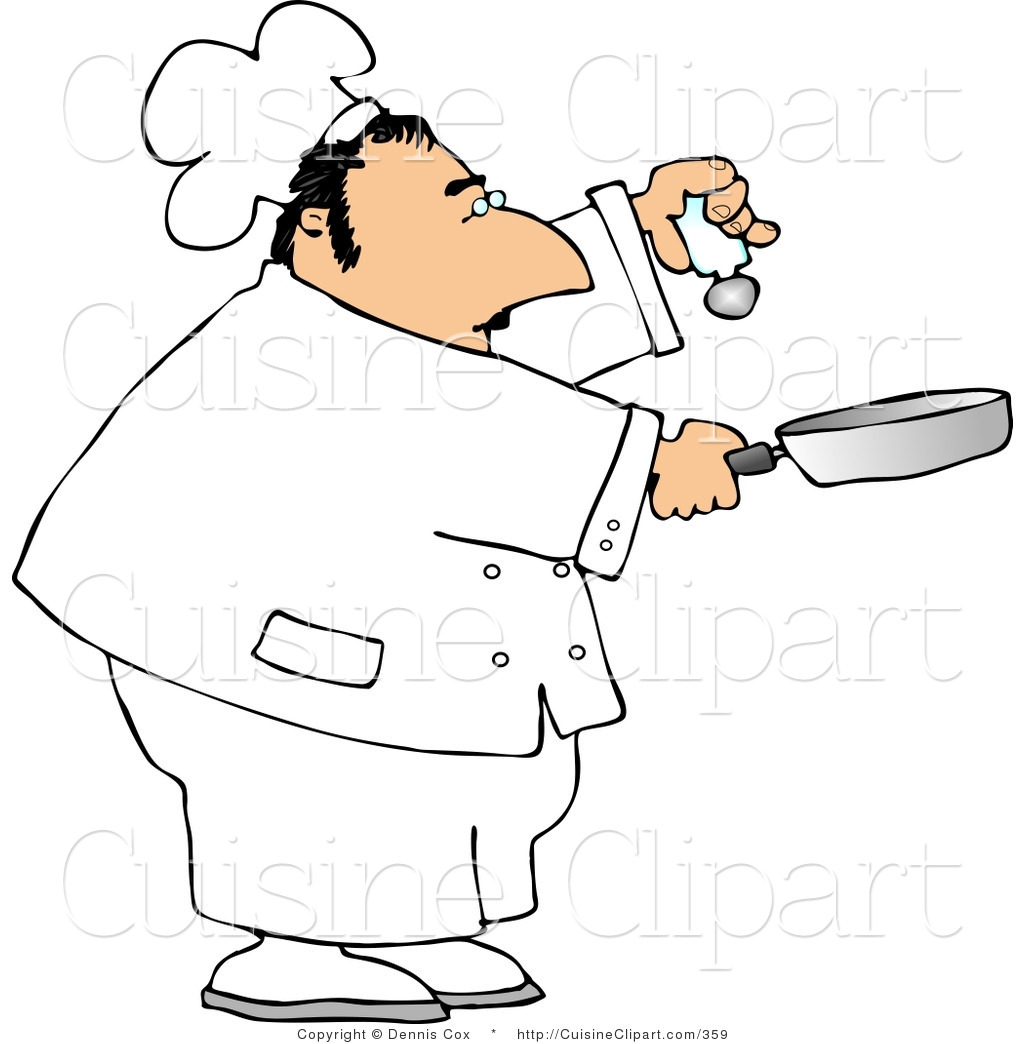 1024x1044 cuisine clipart of a male cook holding a salt shaker and a skillet