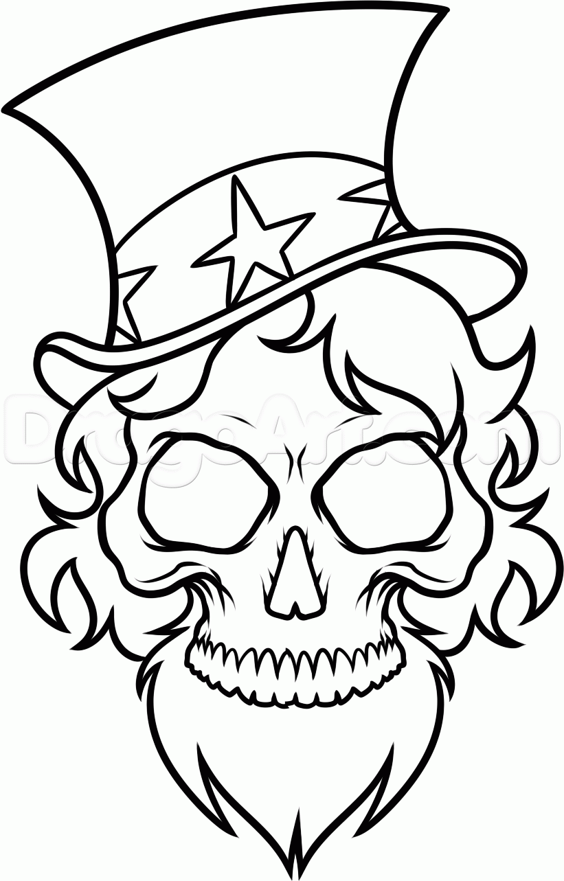 821x1283 How To Draw Uncle Sam Skull, Step
