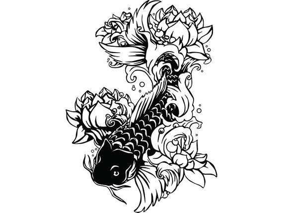 570x429 Koi Fish Japanese Tattoo Traditional Asian Oriental Art Etsy