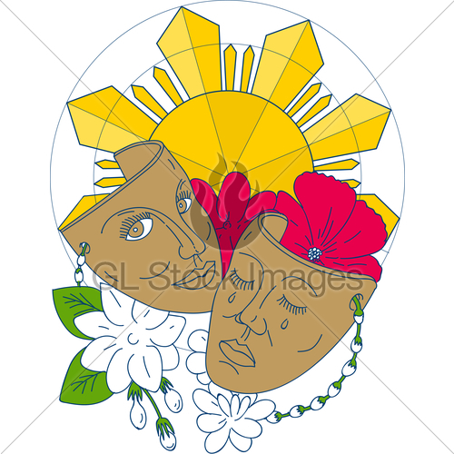 500x500 Drama Mask Philippine Sun Hibiscus Sampaguita Flower Mono Gl