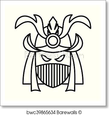 362x382 japanese samurai mask icon, outline style, art print barewalls