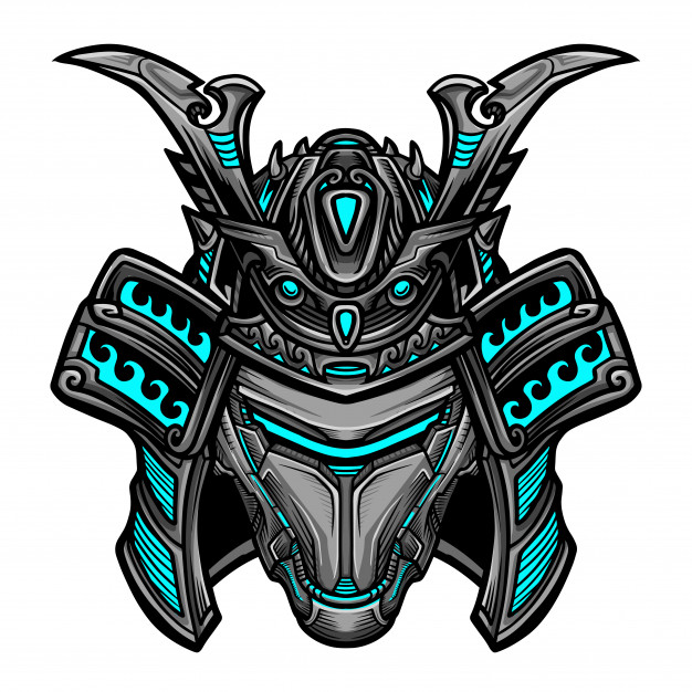 626x626 Samurai Robot Blue Mask Vector Premium Download