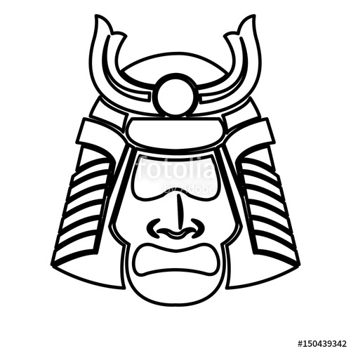 500x500 Samurai Face Mask Japanese Warrior Image Line Vector Illustration