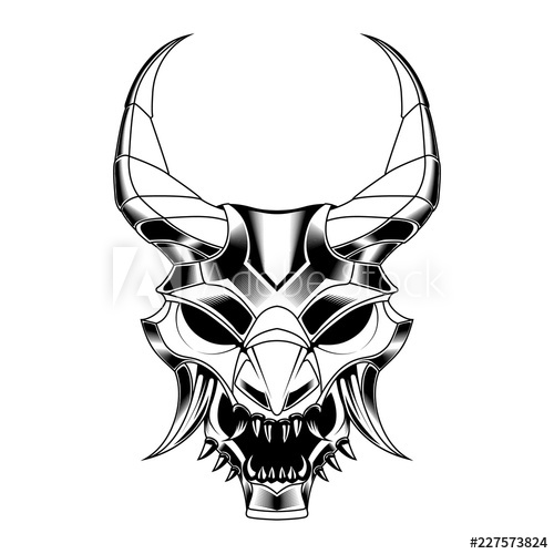 500x500 Samurai Mask Skull Drawing Vector Illustration