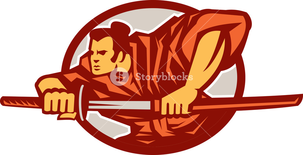 1000x512 Samurai Warrior Drawing Sword Side Royalty Free Stock Image