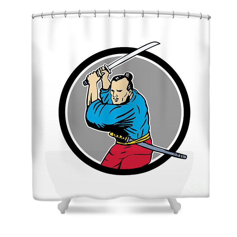 800x800 Samurai Warrior Katana Sword Circle Drawing Shower Curtain