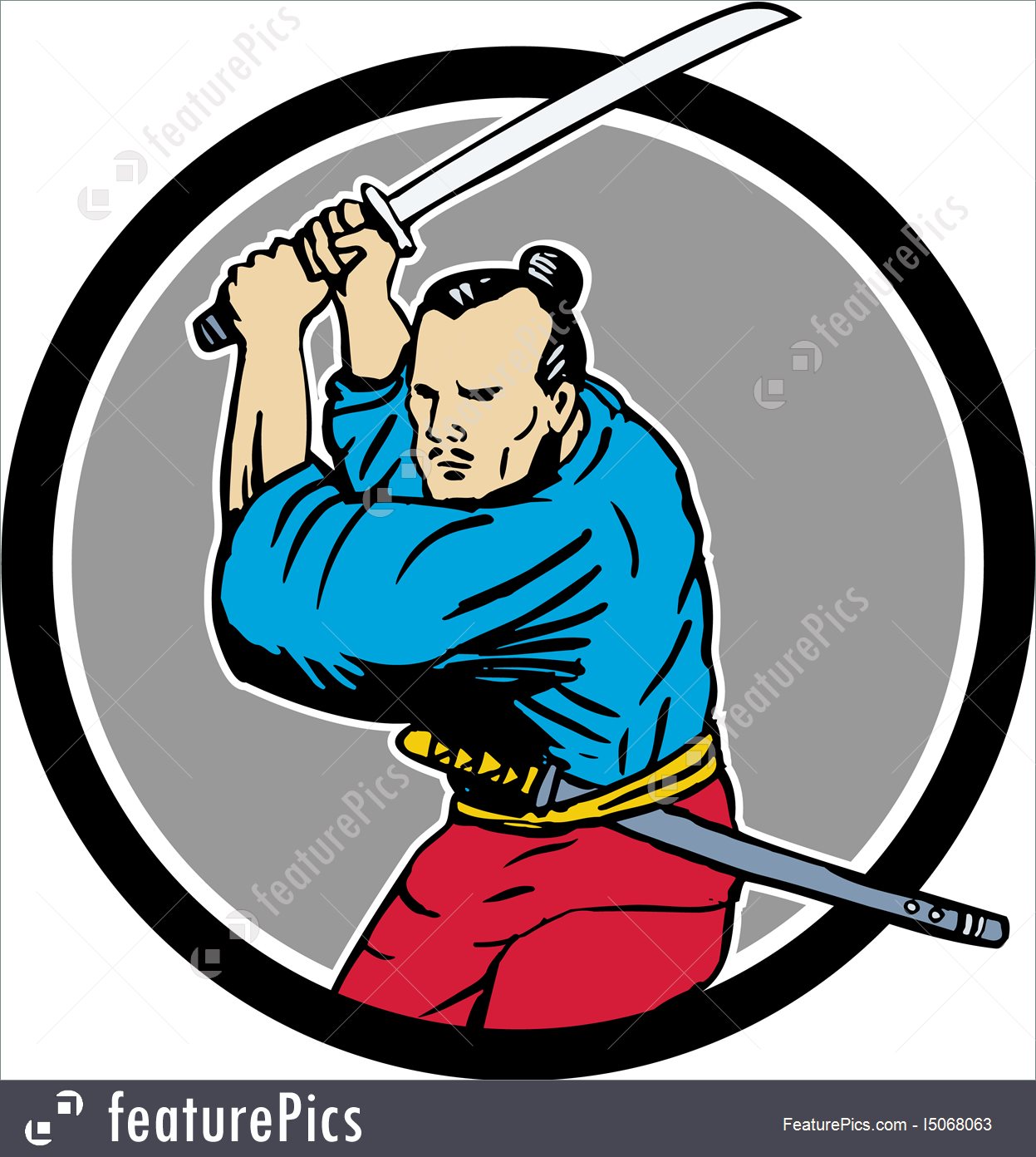 1247x1392 Samurai Warrior Katana Sword Circle Drawing Stock Illustration