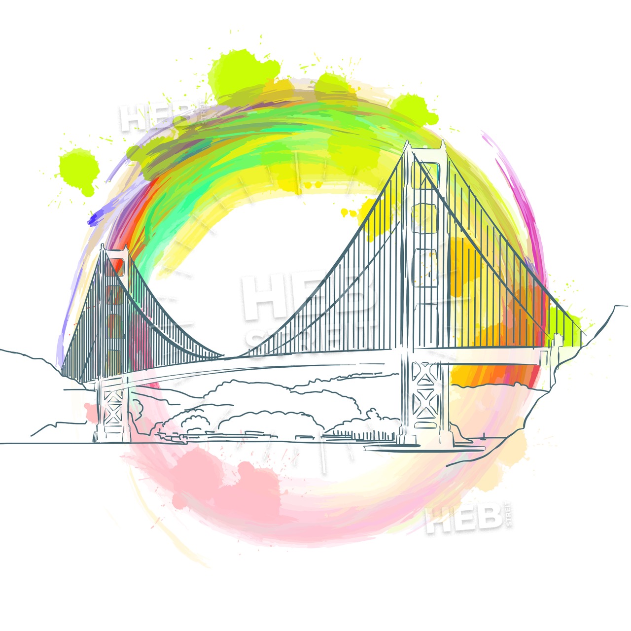 1280x1280 Colored Landmark Of Golden Gate Bridge Hebstreits Sketches