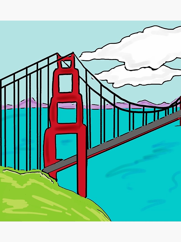 750x1000 Colorful Golden Gate Bridge California Drawing Photographic Print