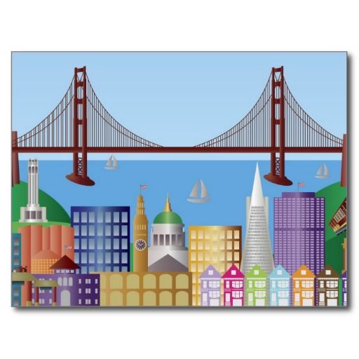 512x512 San Francisco City Skyline Drawing Illustration Po Postcard