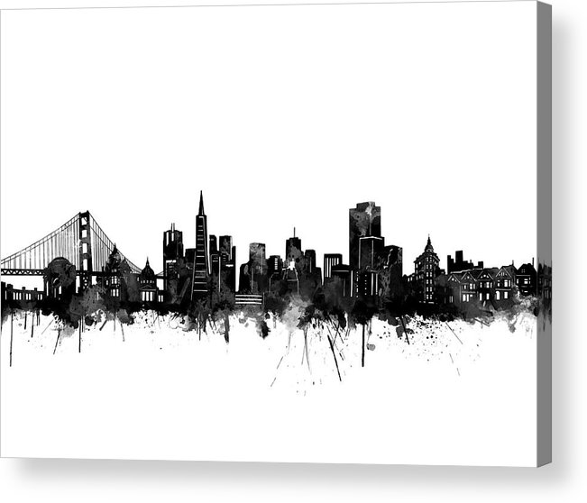 651x558 San Francisco Skyline Watercolor Black Acrylic Print
