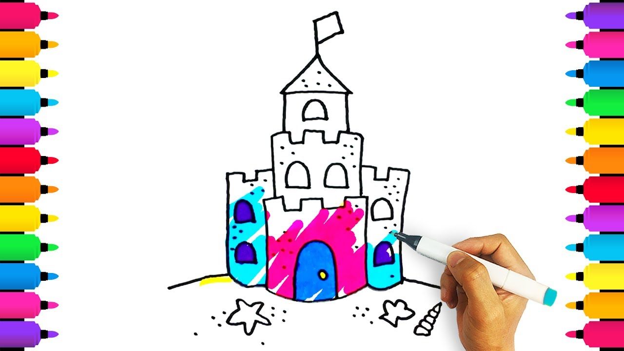 1280x720 coloring for kids, how to draw a sandcastle, drawing art colours