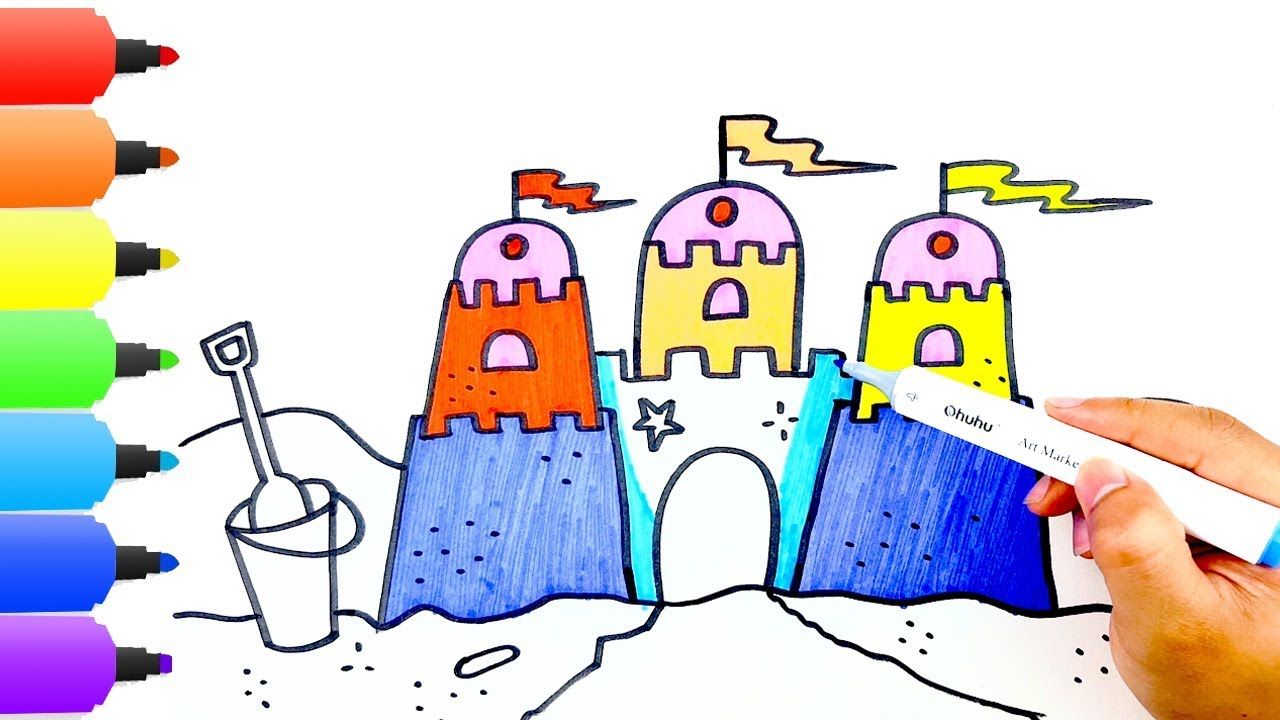1280x720 How To Draw Sand Castle Art Colours For Kids With Colored