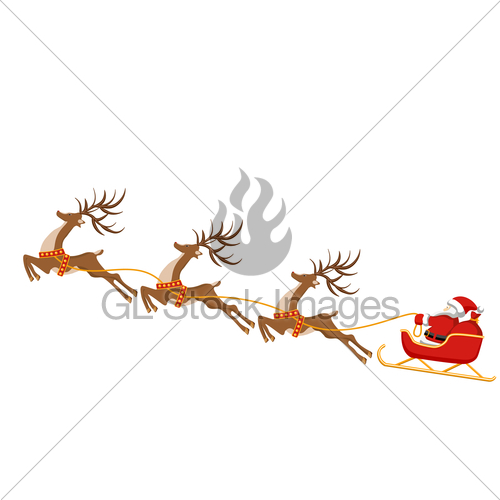 500x500 New Year, Christmas Drawing Of Deer And Sleigh Of Santa Gl