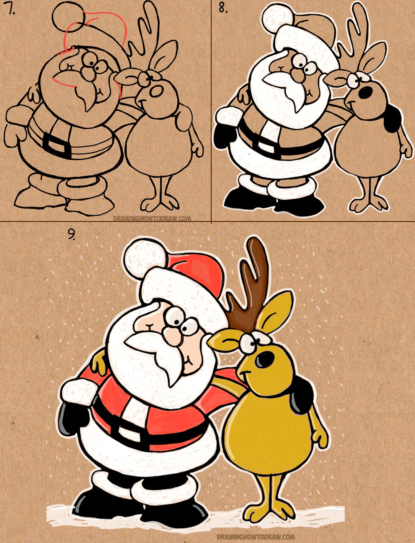 1400x1830 Santa Claus With Reindeer How To Draw A Cartoon