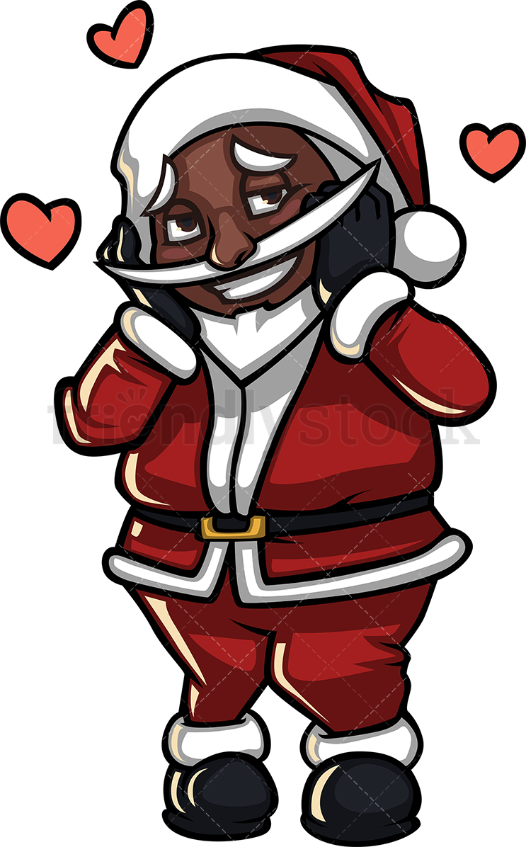 743x1196 Shy Black Santa Claus In Love Cartoon Clipart Vector