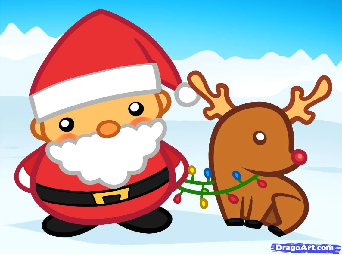 1136x848 Xmas Cartoon Drawing How To Draw Santa And Rudolph Santa