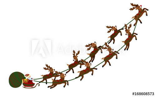 500x313 Flying Santa In A Sleigh With Deer Christmas Illustration