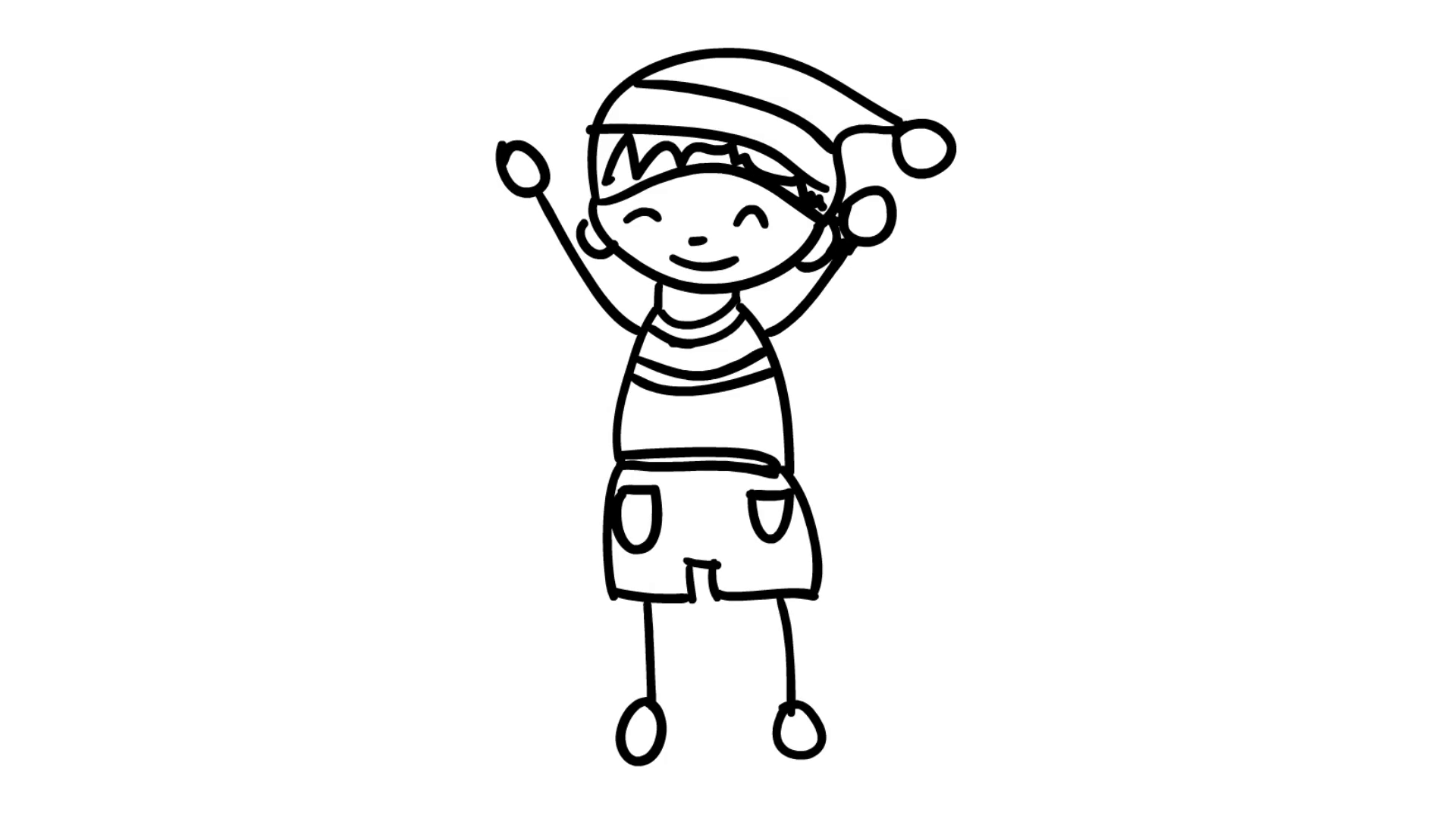1920x1080 Christmas Kids Wearing Santa Hat Line Drawing Illustration