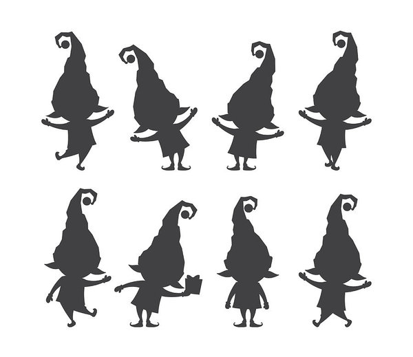 600x519 Set Of Christmas Santa Claus Elf Silhouettes Isolated On White