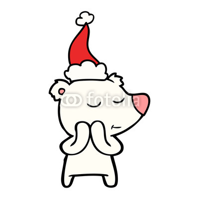 400x400 Happy Line Drawing Of A Polar Bear Wearing Santa Hat Buy Photos