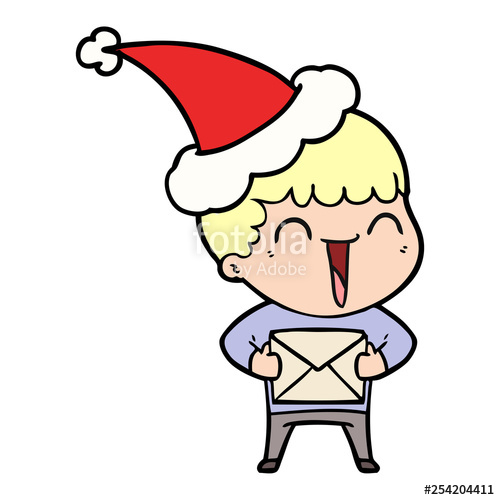 500x500 Line Drawing Of A Happy Man Wearing Santa Hat Stock Image