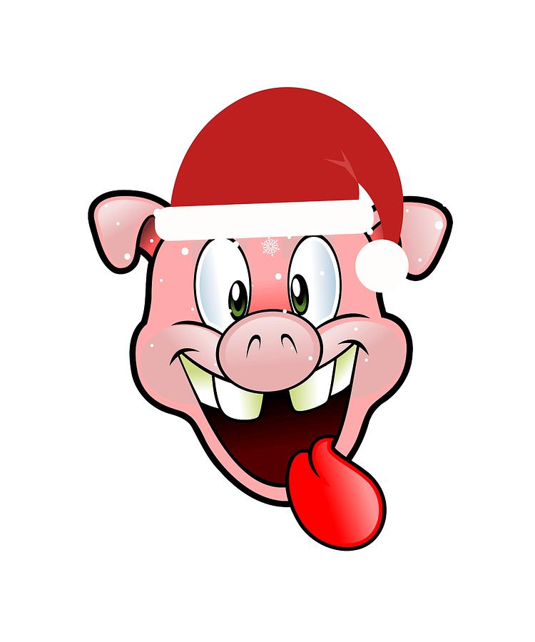 750x900 Christmas Pig In Santa Hat Drawing