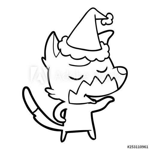 500x500 Friendly Line Drawing Of A Fox Wearing Santa Hat