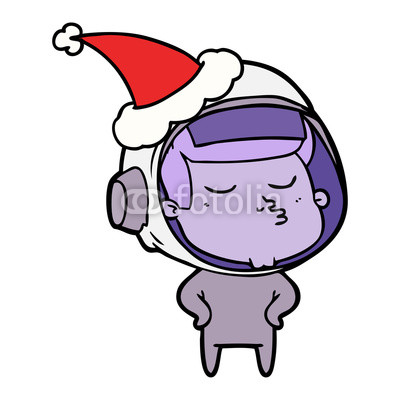 400x400 Line Drawing Of A Confident Astronaut Wearing Santa Hat Buy