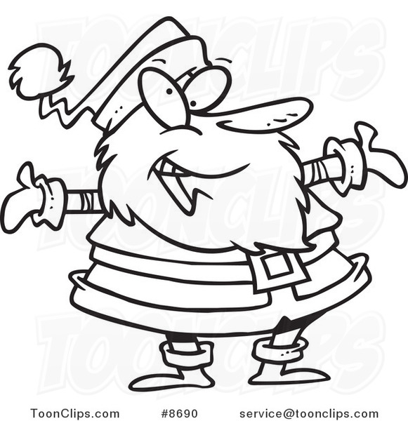 581x600 Cartoon Black And White Line Drawing Of A Welcoming Santa