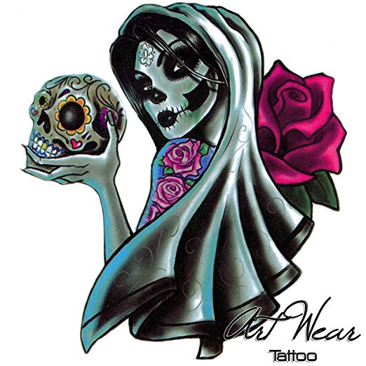 522x522 temporary tattoo big santa muerte the rose