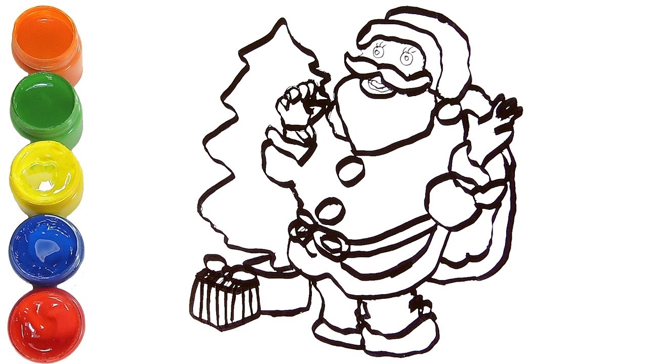 1280x720 Coloring Santa And Christmas Tree Painting For Toddlers