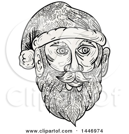 450x470 Clipart Of A Sketched Mandala Styled Santa Claus Face