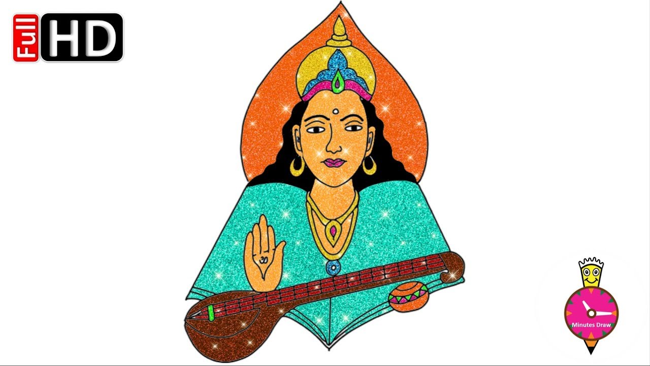 1280x720 Saraswati Devi Drawing How To Draw Hindu Goddess