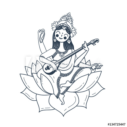 500x500 Black And White Illustration Happy Vasant Panchami Saraswati
