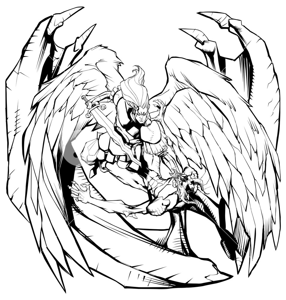 954x1000 Line Art Illustration Of Archangel Michael Defeating Satan