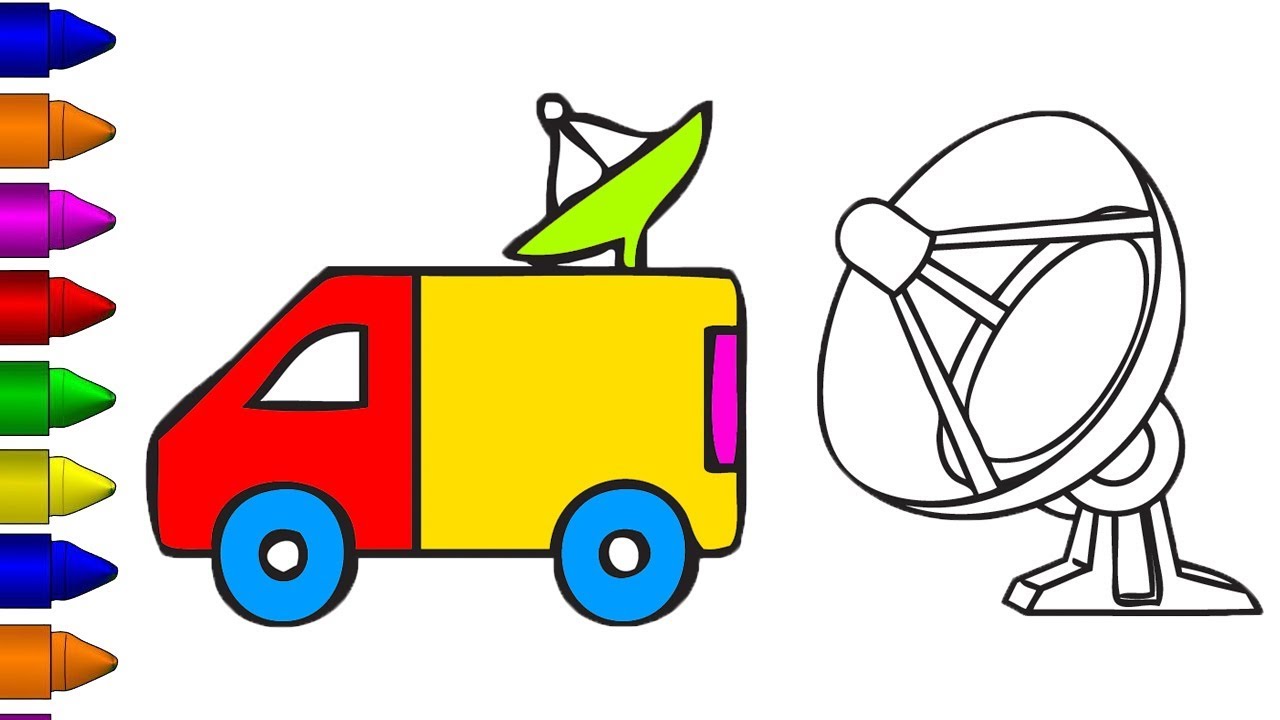 1280x720 Broadcasting Car With Satellite Dish Drawing And Coloring Line